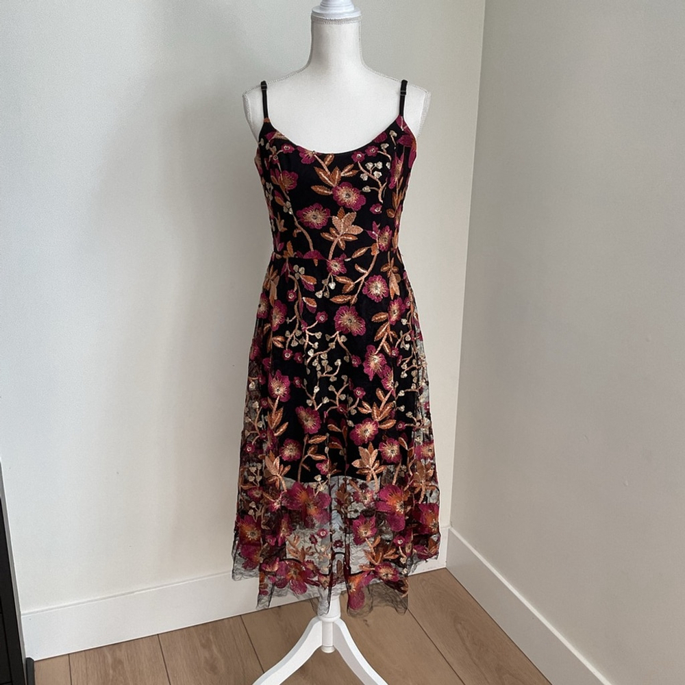 Dress the Population Black and Gold Floral Dress